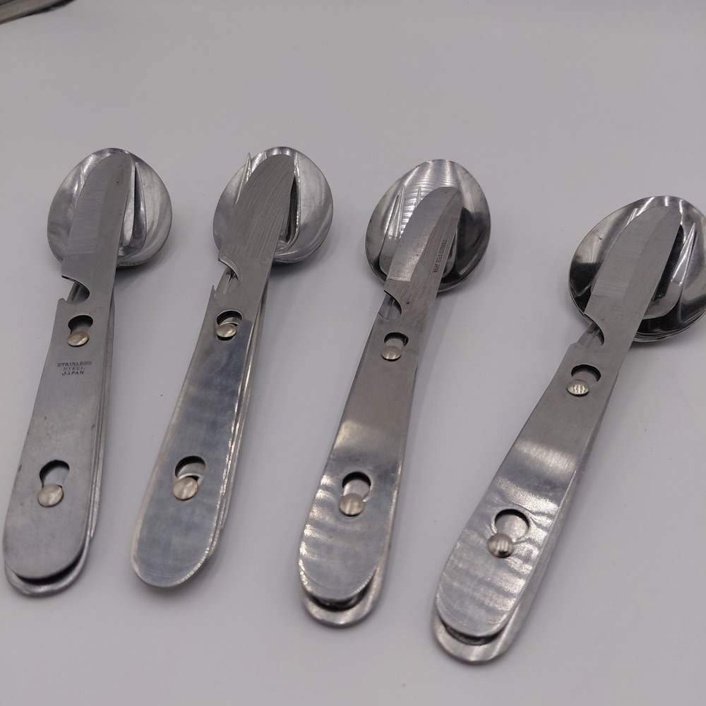 4 Vintage Stainless Steel Japan Camping Kit Utensil Knife, Spoon, Fork Utility